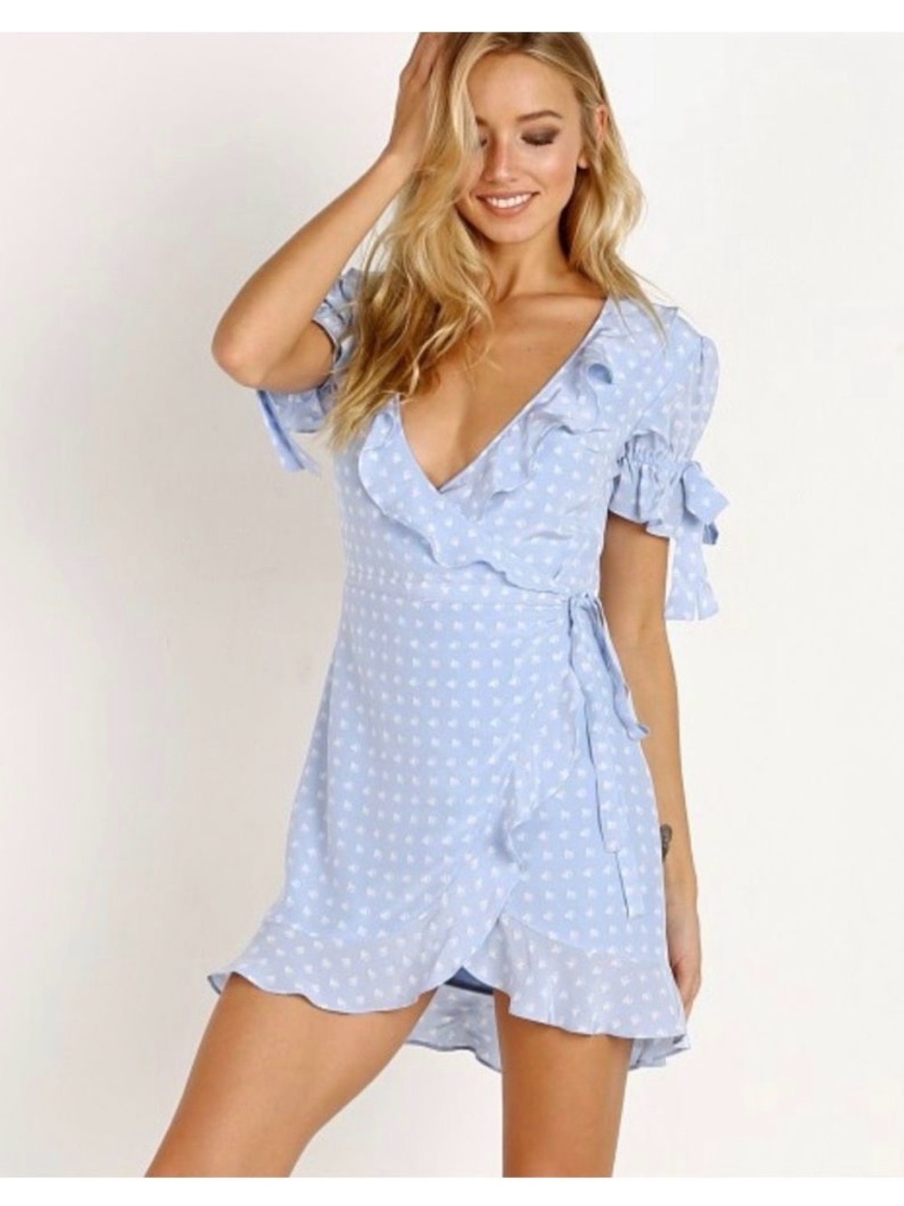 For Love & Lemons Sweetheart Wrap Mini Dress in Periwinkle Size S
